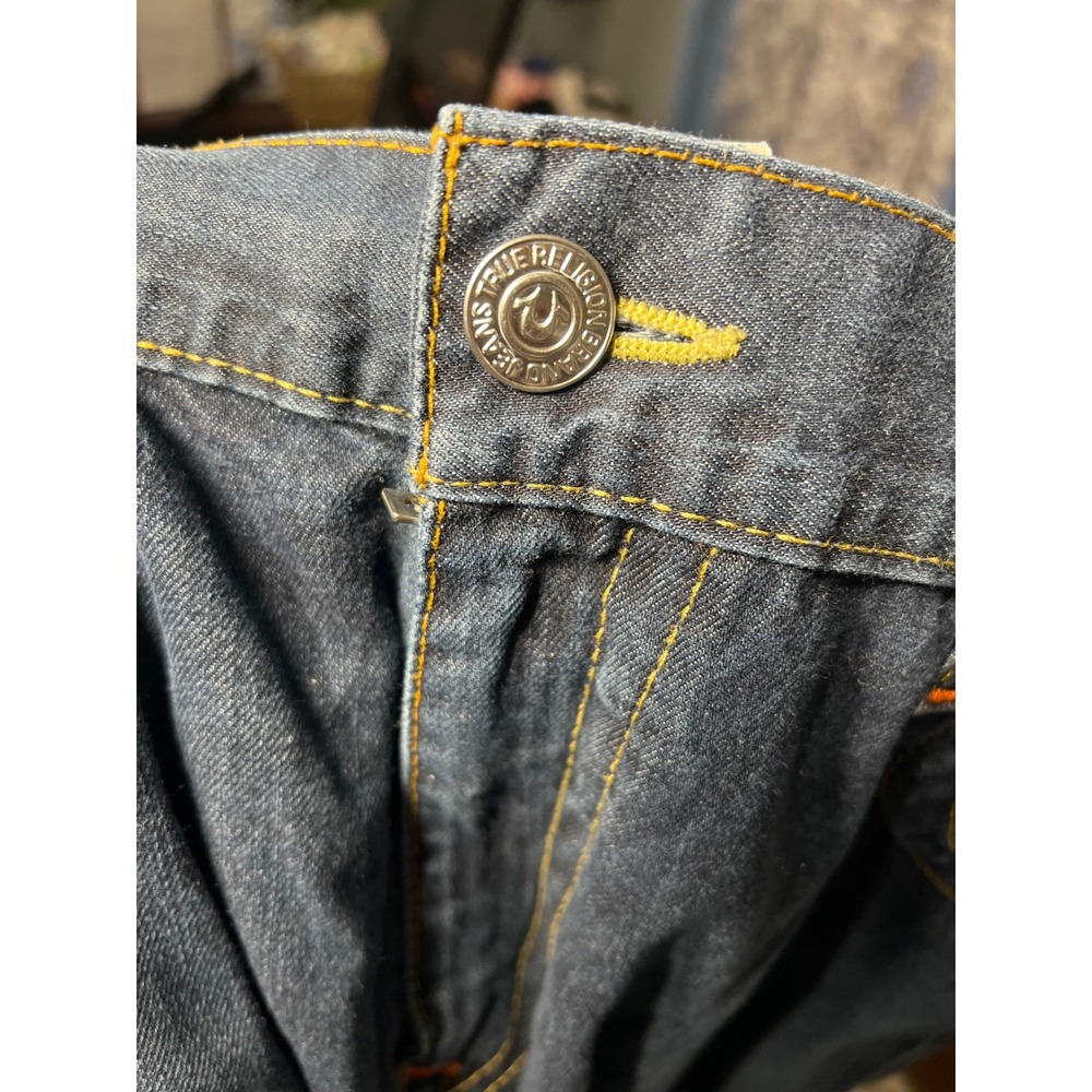 True Religion Skinny Jeans Mens 42x34 Dark Wash Denim Horseshoe Logo Blue - Picture 4 of 6